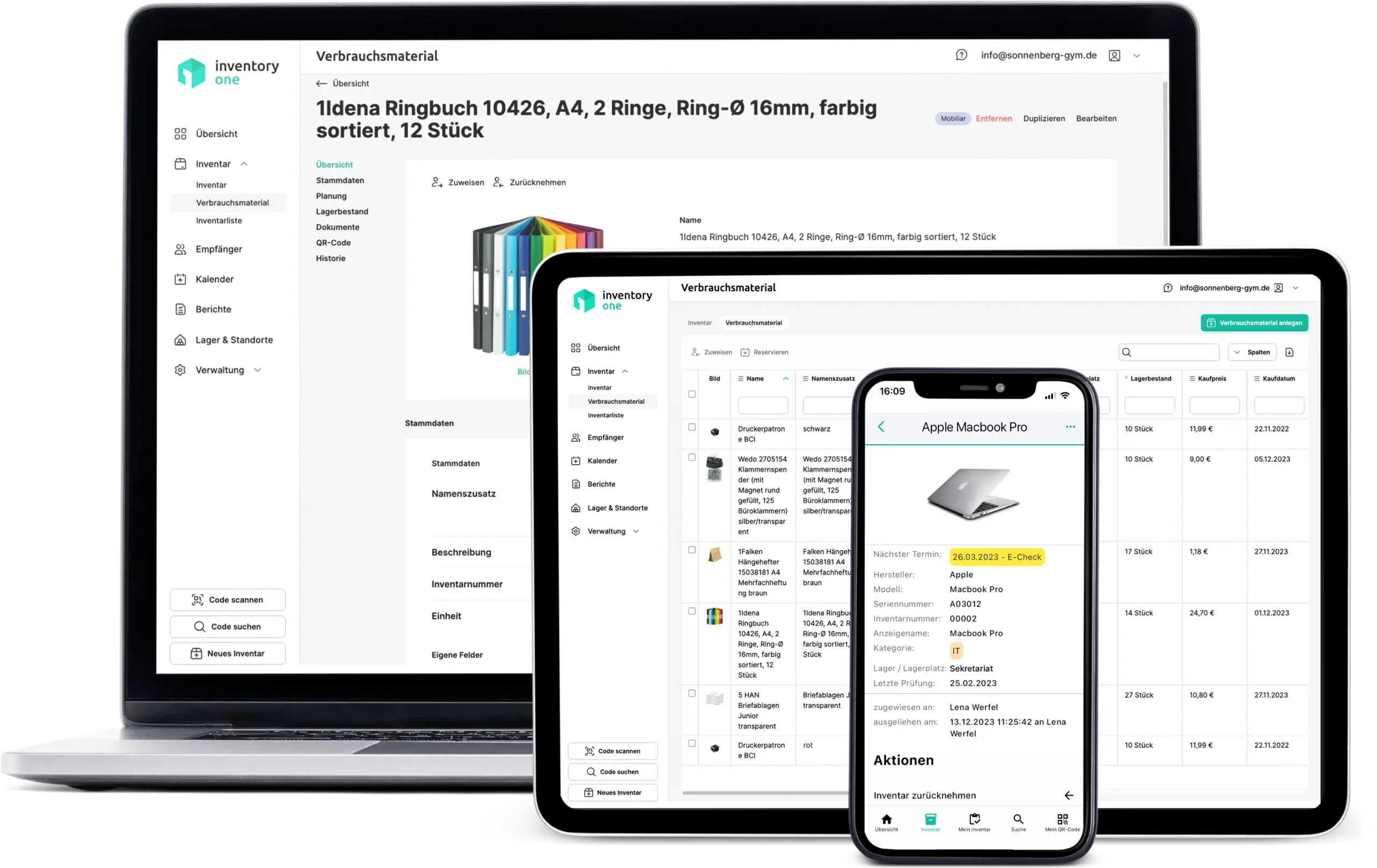 The app for your inventory displayed on three smartphones
