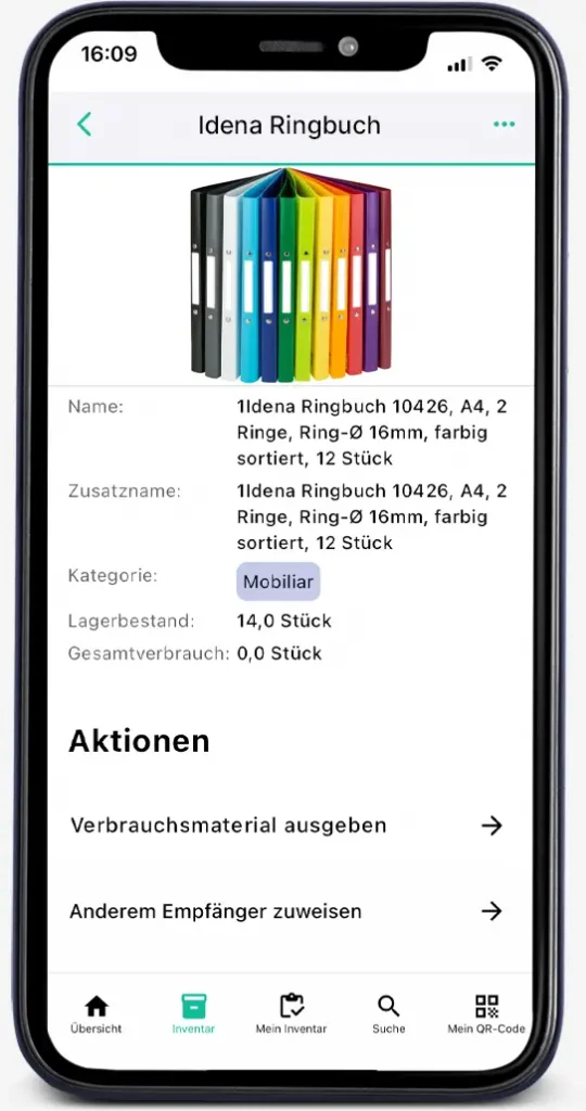 Inventory software for schools displayed on a smartphone