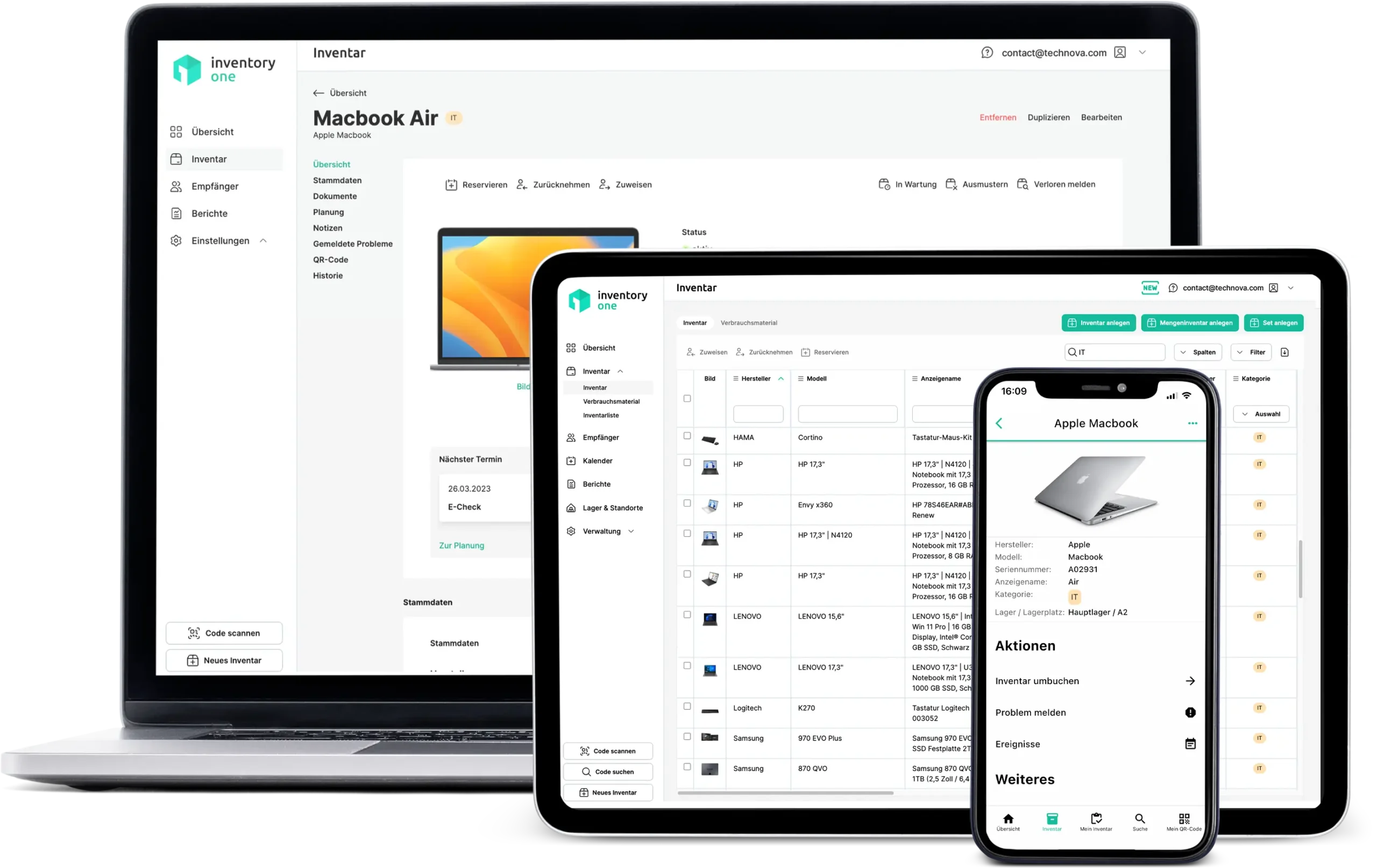 Example images of the Inventory ONE application for resource management