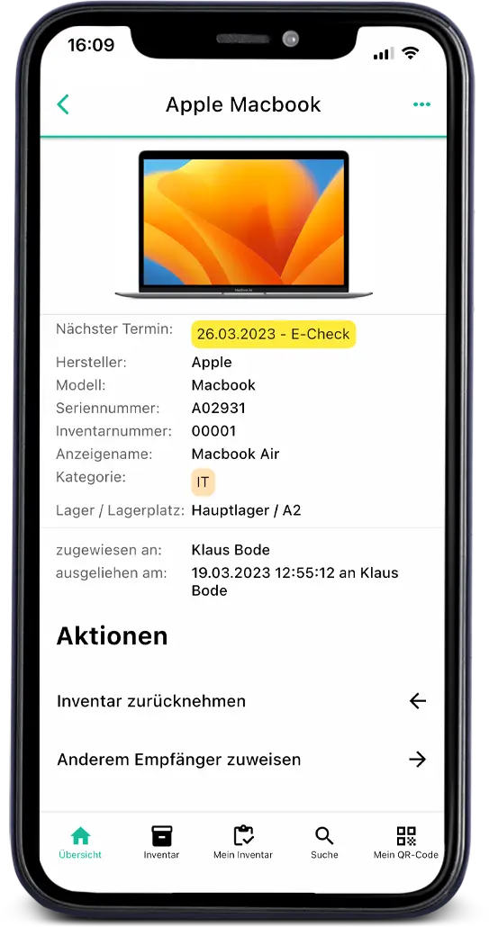 Beispiel Bilder der Anwendung Inventory ONE