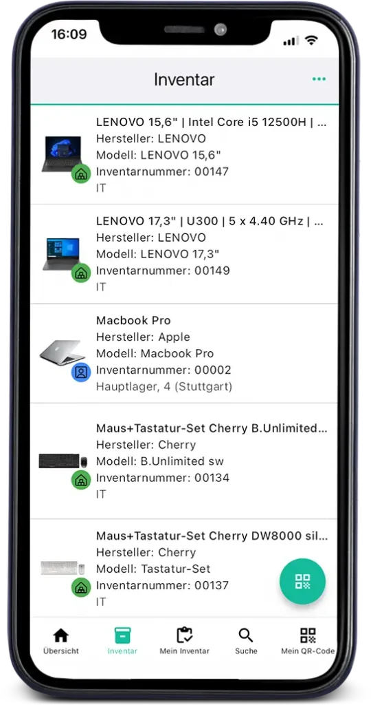 The inventory management app displayed on a smartphone