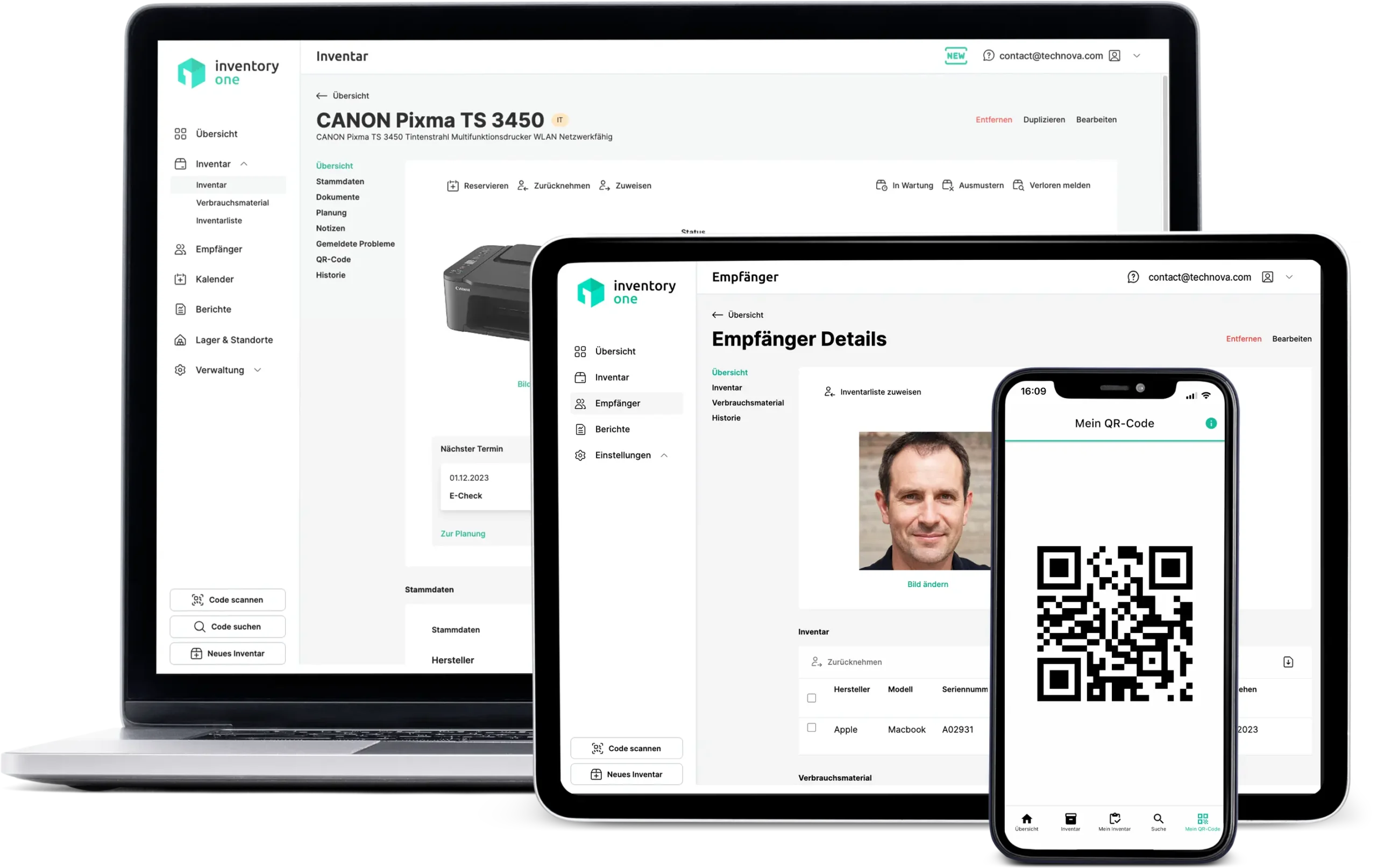 The app for your inventory displayed on three smartphones