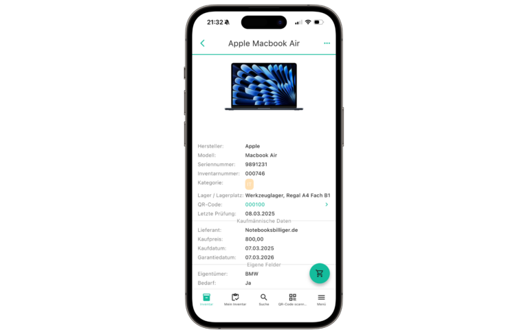Apple Iphone zeigt Inventarverwaltung von Inventory ONE