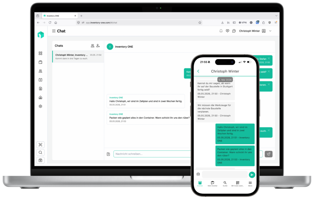 Macbook und Iphone mit Chat Funktion von Inventory ONE Anwendung